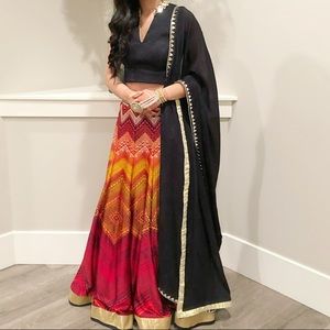 Black red and gold Jaipur print lengha